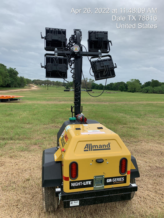 2022 Allmand NLV3GR (4) LED Light Fixture 350W, 23' Vertical Mast, 3kW Prime, Towable, Deep Sea L401, Leveling Jacks, Yanmar T4F 5.8hp