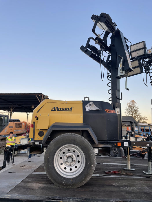 2022 Allmand NLV3GR (4) LED Light Fixture 350W, 23' Vertical Mast, 3kW Prime, Towable, Deep Sea L401, Leveling Jacks, Yanmar T4F 5.8hp