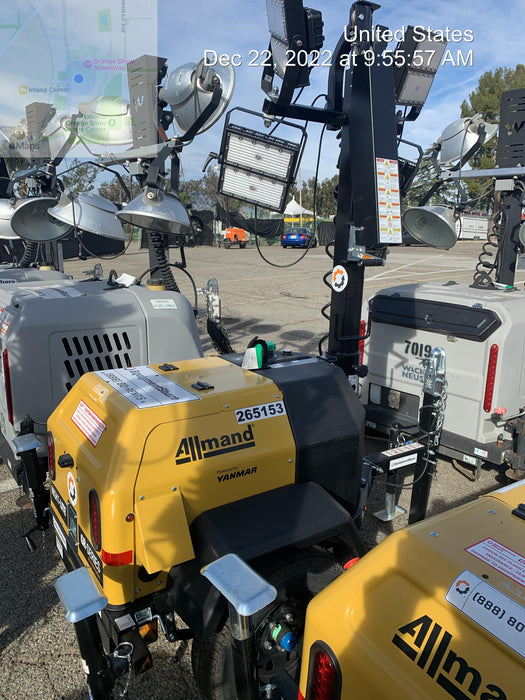 2022 Allmand NLV3GR (4) LED Light Fixture 350W, 23' Vertical Mast, 3kW Prime, Towable, ES Decals, T3