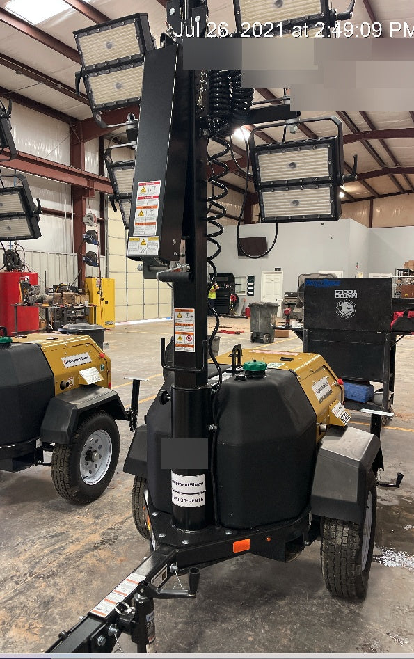 2021 Allmand NLV3GR (4) LED Light Fixture 350W, 23' Vertical Mast, 3kW Prime, Towable, Deep Sea L401, Leveling Jacks, Yanmar T4F 5.8hp