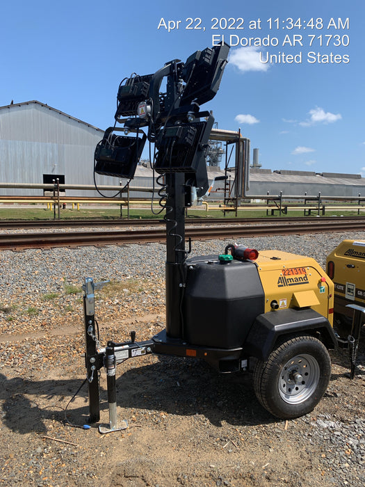 2022 Allmand NLV3GR (4) LED Light Fixture 350W, 23' Vertical Mast, 3kW Prime, Towable, Deep Sea L401, Leveling Jacks, Yanmar T4F 5.8hp
