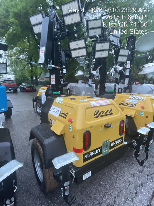 2022 Allmand NLV3GR (4) LED Light Fixture 350W, 23' Vertical Mast, 3kW Prime, Towable, Deep Sea L401, Leveling Jacks, Yanmar T4F 5.8hp