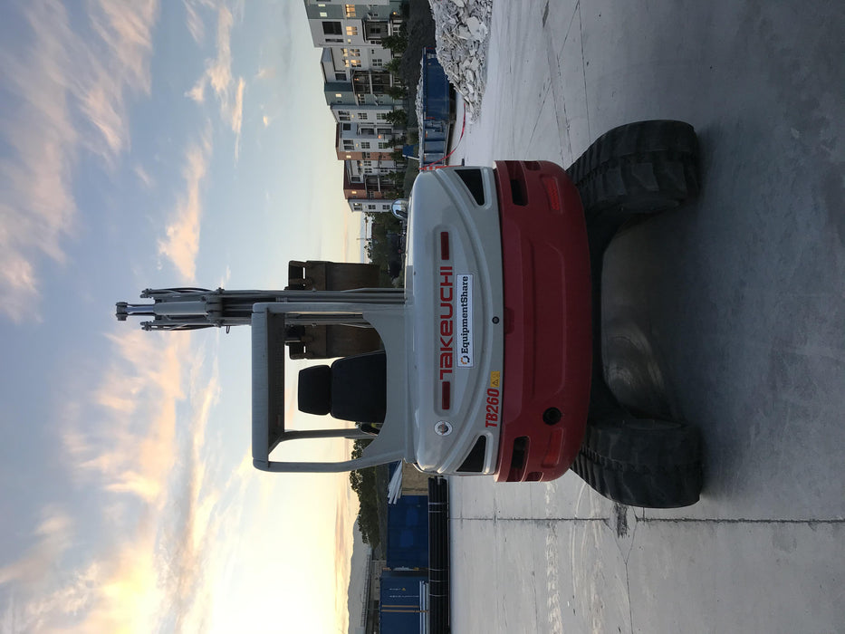 2019 Takeuchi TB260 Canopy, Standard Blade, Auxiliary hydraulics Manual QC, Hydraulic thumb, 12" ,18", 24" Bucket