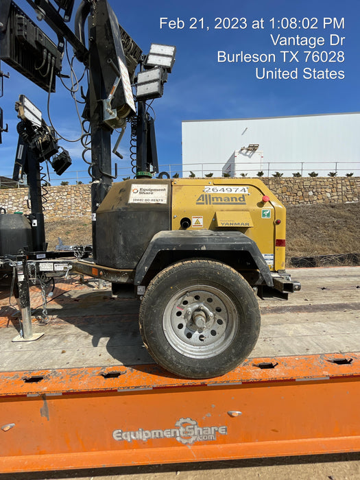 2022 Allmand NLV3GR (4) LED Light Fixture 350W, 23' Vertical Mast, 3kW Prime, Towable, ES Decals, T3