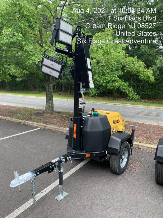 2021 Allmand NLV3GR (4) LED Light Fixture 350W, 23' Vertical Mast, 3kW Prime, Towable, Deep Sea L401, Leveling Jacks, Yanmar T4F 5.8hp