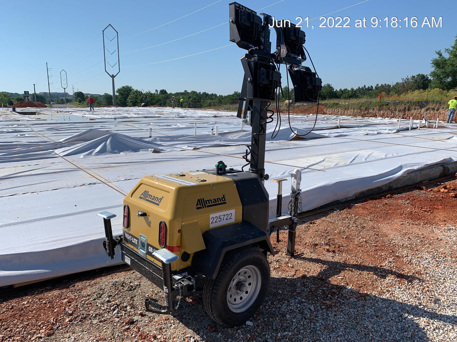 2022 Allmand NLV3GR (4) LED Light Fixture 350W, 23' Vertical Mast, 3kW Prime, Towable, Deep Sea L401, Leveling Jacks, Yanmar T4F 5.8hp