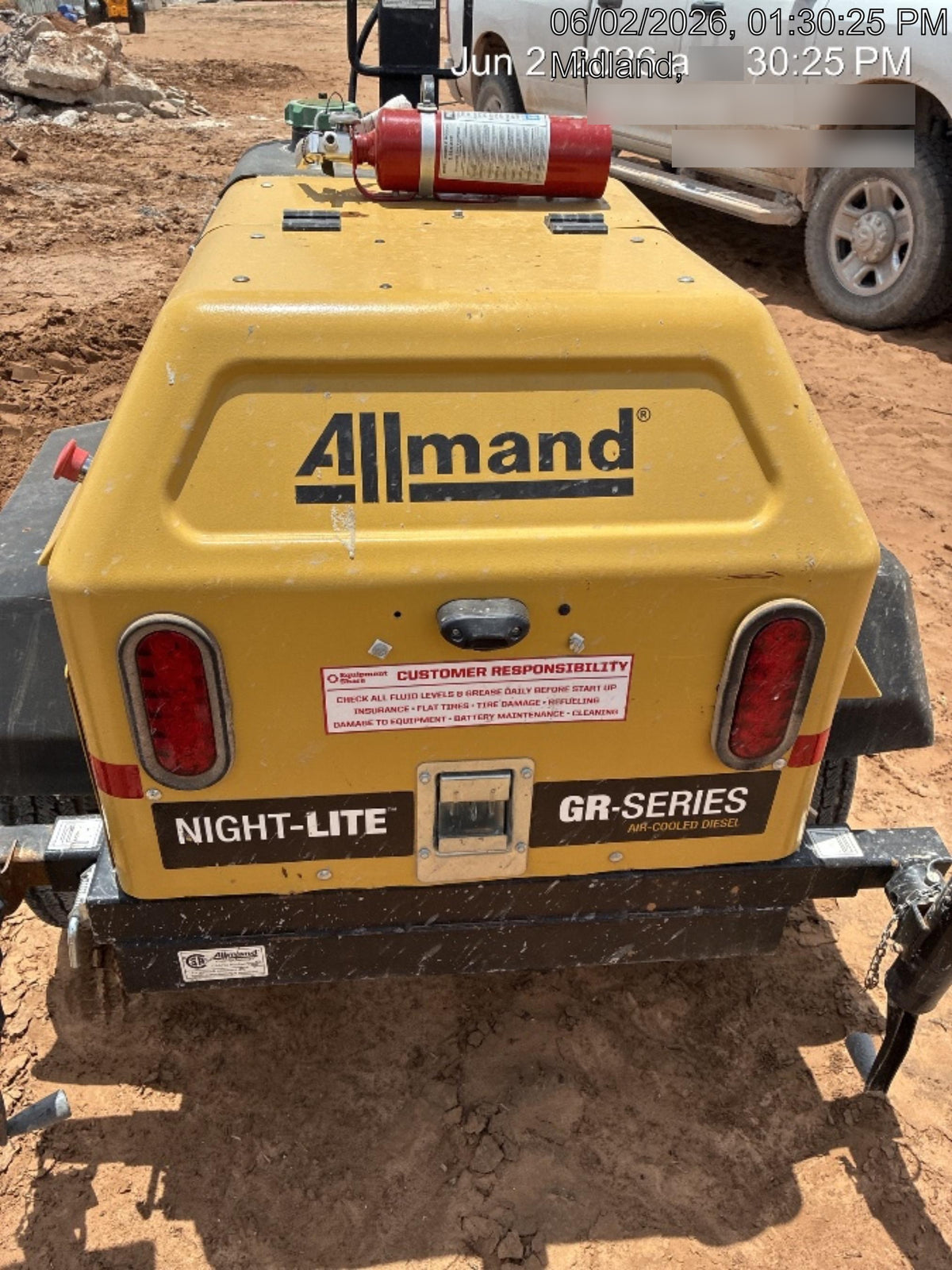 2022 Allmand NLV3GR (4) LED Light Fixture 350W, 23' Vertical Mast, 3kW Prime, Towable, Deep Sea L401, Leveling Jacks, Yanmar T4F 5.8hp