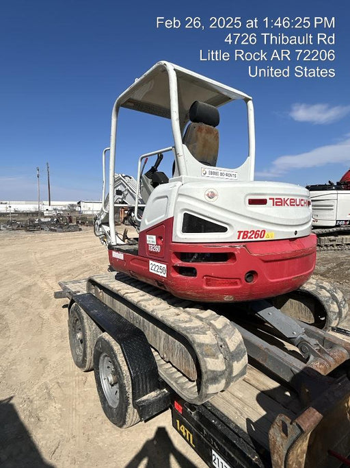 2019 Takeuchi TB260 Takeuchi TB260 Canopy w/Rubber Tracks, Auxiliary Hydraulics, Standard Blade, Manual QC, 12 / 18 / 24" Buckets, Hydraulic Thumb Installed