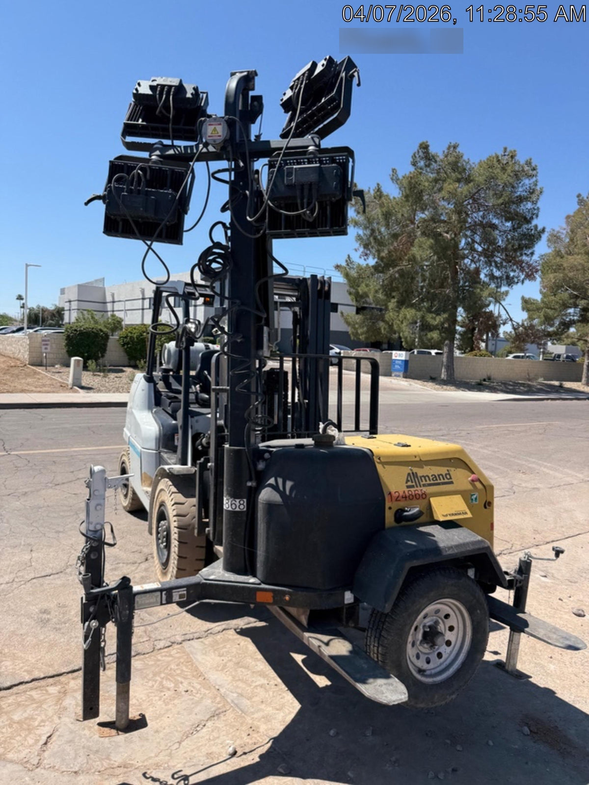 2020 Allmand NLV3GR (4) LED Light Fixture 350W, 23' Vertical Mast, 3kW Prime, Towable, Deep Sea L401, Leveling Jacks, Yanmar T4F 5.8hp