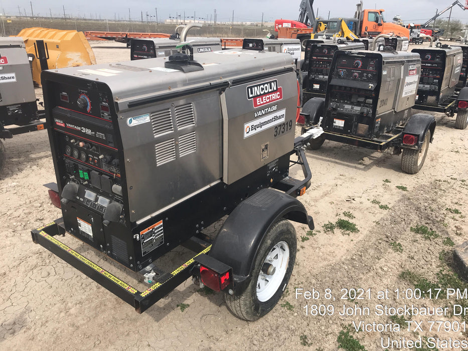 2019 Lincoln Electric Vantage 322 Ready-Pak 3, Two Wheel Trailer, Fender and Light Kit, Cable Rack