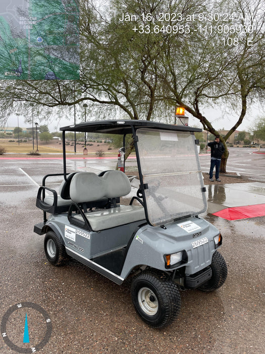 2022 Club Car CA100E Canopy, Fold down Windshield, Beacon, Back up Alarm, All-Trail Trials, HD 8 V Batteries, Trailer Hitch and Ball