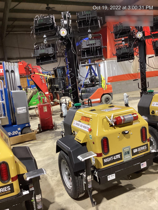 2022 Allmand NLV3GR (4) LED Light Fixture 350W, 23' Vertical Mast, 3kW Prime, Towable, ES Decals, T3