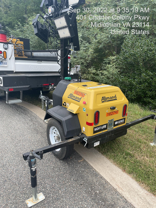 2021 Allmand NLV3GR (4) LED Light Fixture 350W, 23' Vertical Mast, 3kW Prime, Towable, Deep Sea L401, Leveling Jacks, Yanmar T4F 5.8hp