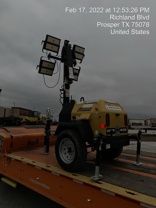 2022 Allmand NLV3GR (4) LED Light Fixture 350W, 23' Vertical Mast, 3kW Prime, Towable, Deep Sea L401, Leveling Jacks, Yanmar T4F 5.8hp