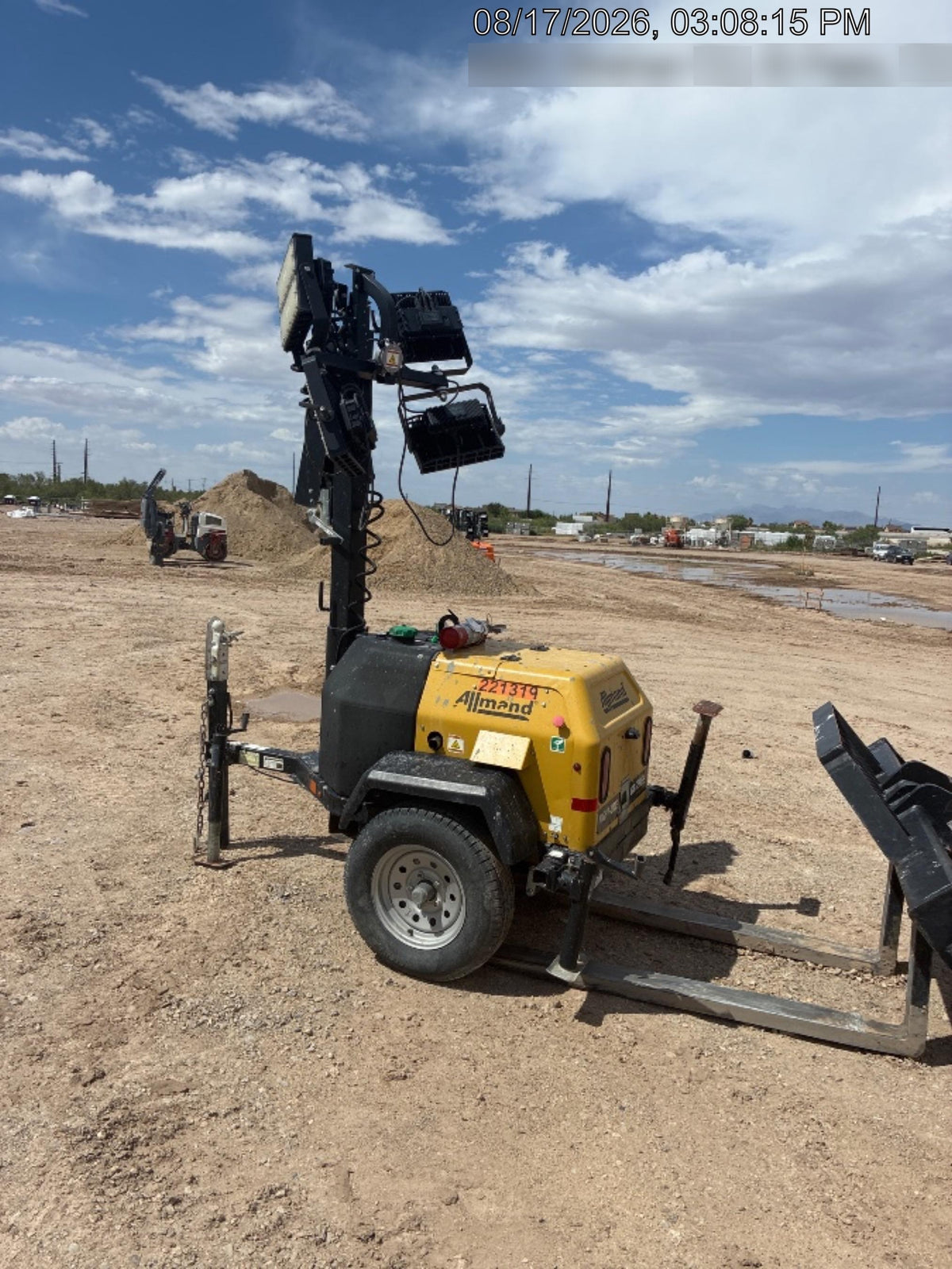 2022 Allmand NLV3GR (4) LED Light Fixture 350W, 23' Vertical Mast, 3kW Prime, Towable, Deep Sea L401, Leveling Jacks, Yanmar T4F 5.8hp