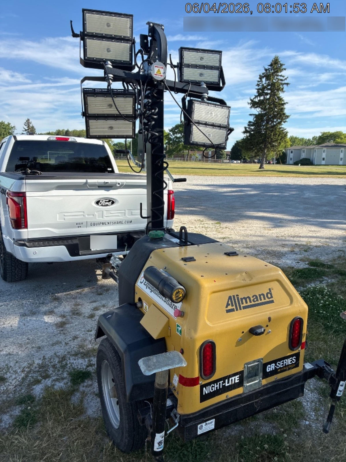 2022 Allmand NLV3GR (4) LED Light Fixture 350W, 23' Vertical Mast, 3kW Prime, Towable, Deep Sea L401, Leveling Jacks, Yanmar T4F 5.8hp