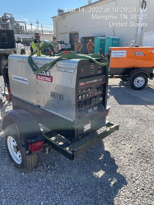 2019 Lincoln Electric Vantage 322 Ready-Pak 3, Two Wheel Trailer, Fender and Light Kit, Cable Rack
