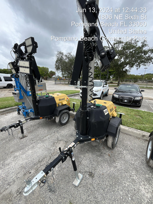 2022 Allmand NLV3GR (4) LED Light Fixture 350W, 23' Vertical Mast, 3kW Prime, Towable, Deep Sea L401, Leveling Jacks, Yanmar T4F 5.8hp