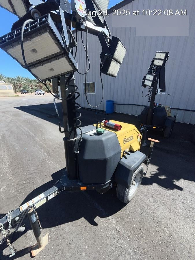 2022 Allmand NLV3GR (4) LED Light Fixture 350W, 23' Vertical Mast, 3kW Prime, Towable, Deep Sea L401, Leveling Jacks, Yanmar T4F 5.8hp