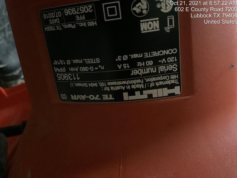 2019 HILTI TE 70-AVR