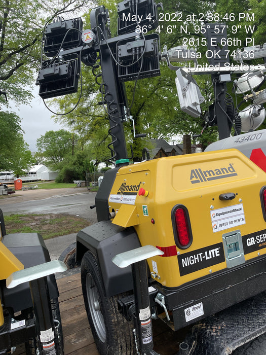 2022 Allmand NLV3GR (4) LED Light Fixture 350W, 23' Vertical Mast, 3kW Prime, Towable, Deep Sea L401, Leveling Jacks, Yanmar T4F 5.8hp