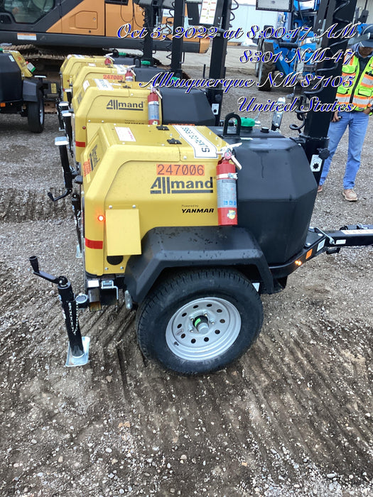 2022 Allmand NLV3GR (4) LED Light Fixture 350W, 23' Vertical Mast, 3kW Prime, Towable, ES Decals, T3