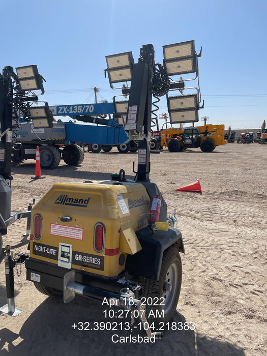 2022 Allmand NLV3GR (4) LED Light Fixture 350W, 23' Vertical Mast, 3kW Prime, Towable, Deep Sea L401, Leveling Jacks, Yanmar T4F 5.8hp