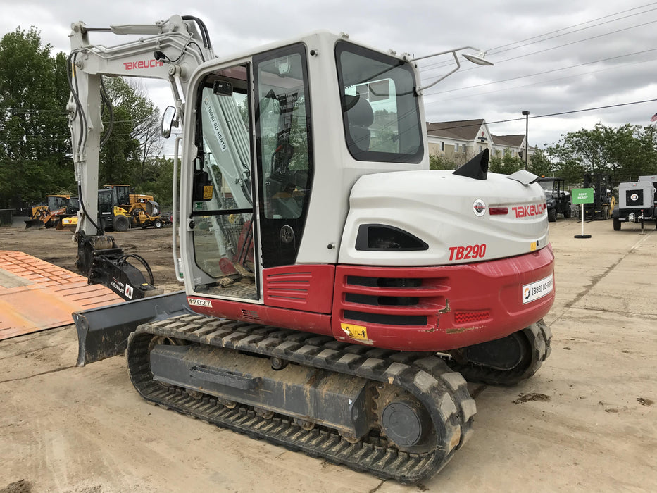 2019 Takeuchi TB290 Cab/Heat/AC Rubber tracks, Dozer blade, Travel alarm, Auxiliary hydraulics Manual QC, Hydraulic thumb, 18", 24", and 36" Buckets
