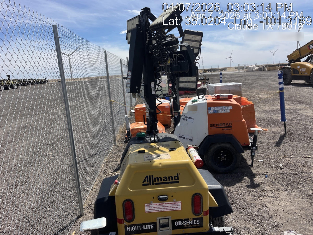 2022 Allmand NLV3GR (4) LED Light Fixture 350W, 23' Vertical Mast, 3kW Prime, Towable, Deep Sea L401, Leveling Jacks, Yanmar T4F 5.8hp