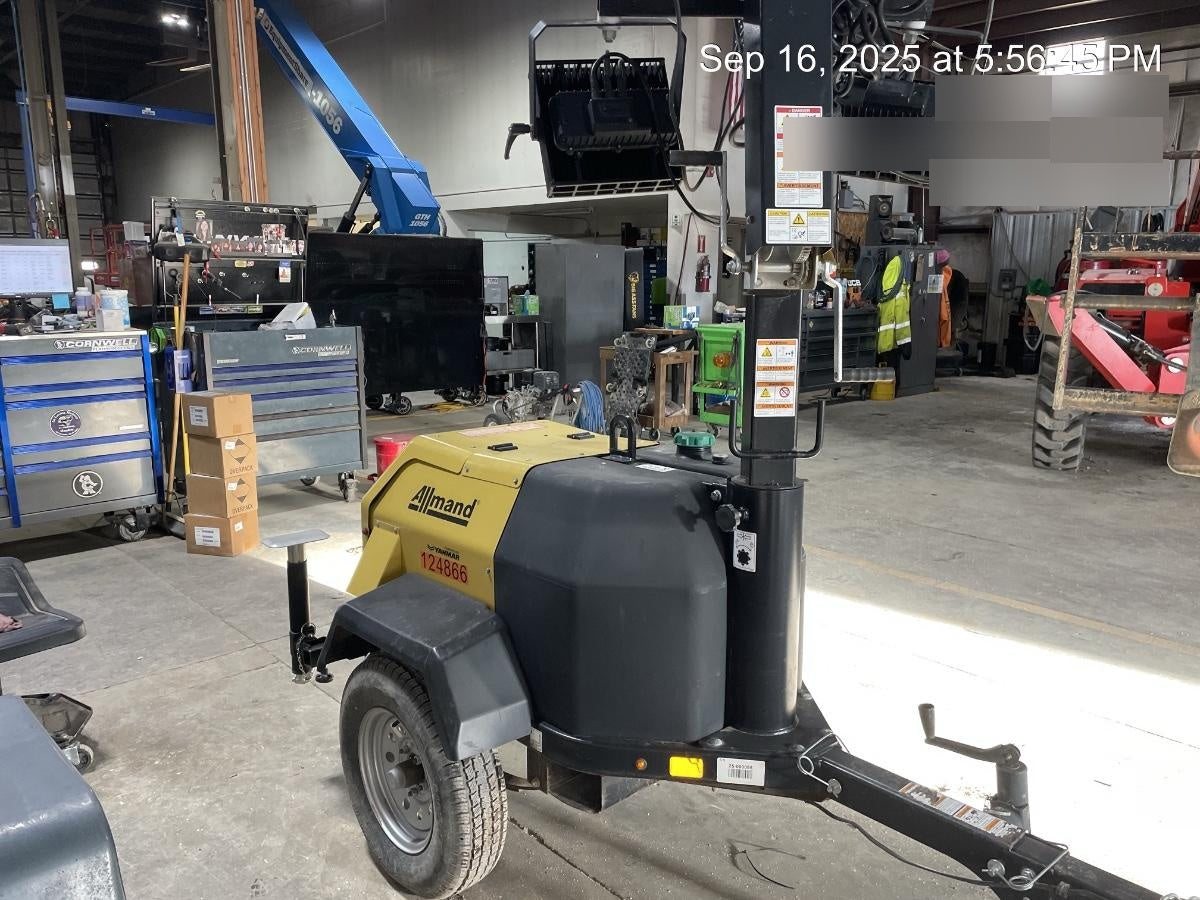 2020 Allmand NLV3GR (4) LED Light Fixture 350W, 23' Vertical Mast, 3kW Prime, Towable, Deep Sea L401, Leveling Jacks, Yanmar T4F 5.8hp