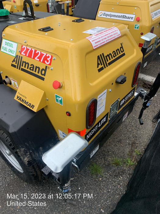 2022 Allmand NLV3GR (4) LED Light Fixture 350W, 23' Vertical Mast, 3kW Prime, Towable, ES Decals, T3