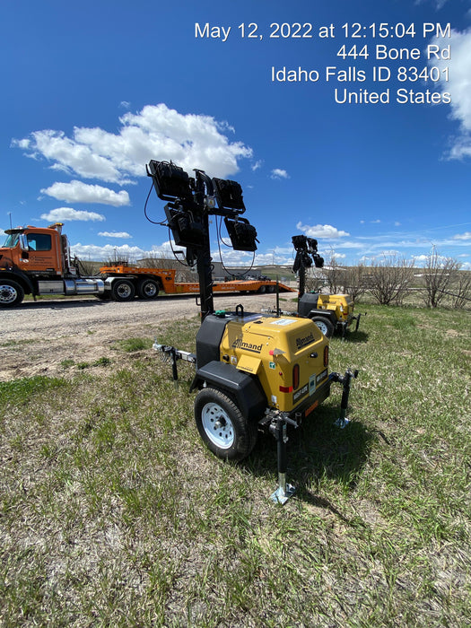 2021 Allmand NLV3GR (4) LED Light Fixture 350W, 23' Vertical Mast, 3kW Prime, Towable, Deep Sea L401, Leveling Jacks, Yanmar T4F 5.8hp