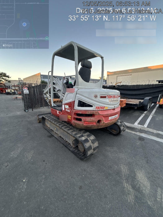 2019 Takeuchi TB260 Canopy, Standard Blade, Auxiliary hydraulics Manual QC, Hydraulic thumb, 12" ,18", 24" Bucket