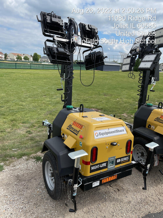 2022 Allmand NLV3GR (4) LED Light Fixture 350W, 23' Vertical Mast, 3kW Prime, Towable, Deep Sea L401, Leveling Jacks, Yanmar T4F 5.8hp