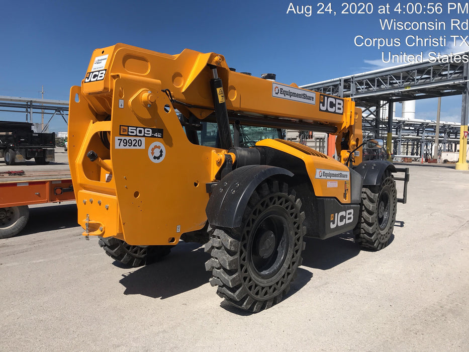 2020 JCB 509-42 Cab/Heat/Air, Solid Tires, Work Lights, Beacon, Aux Hydraulics, Back up Alarm, Lifting Eye, ES Decals