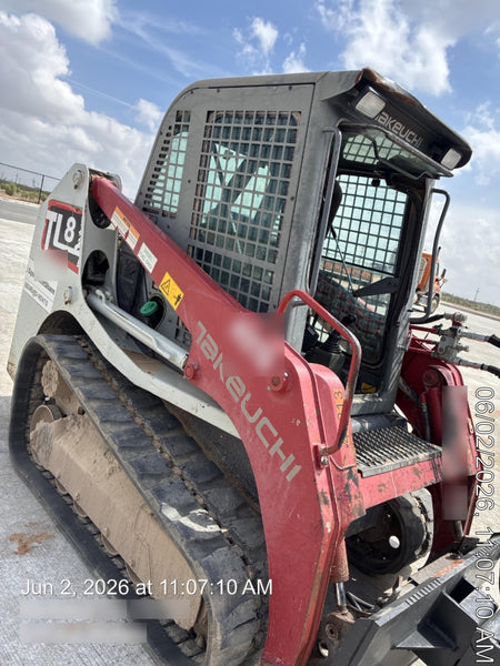 2019 Takeuchi TL8 Cab, Heat/AC, Defroster, 15" Wide Rubber Tracks, Back-up Alarm, Front & Rear Working Lights, Auxiliary Hydraulics, Two-Speed Travel, Electronic Monitoring System, Hydraulic Universal Quick Hitch 76" HD Dirt Bucket with 8 Teeth, 20.3 cubic feet Capacity