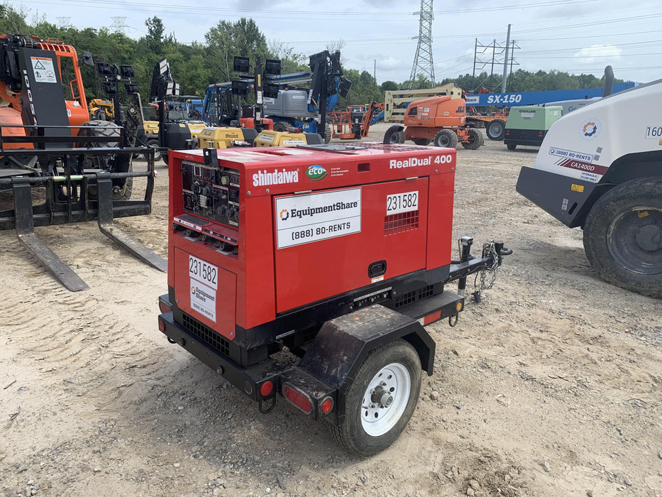 2022 Shindaiwa DGW400MDL Kubota D902 Engine, 23 HP, Dual Op Welder, Wire, Arc, Droop Stick, Tig, and CC Stick Functionality, Simulphase, 3 Phase and 1 Phase Gen Output, Single Axle NB Trlr, Slr Trckl Chrg 12V 12W, Fire Ext