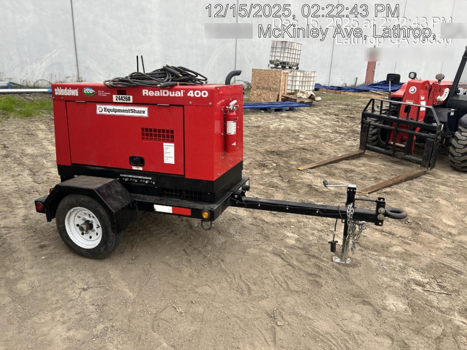 2022 Shindaiwa DGW400MDL Kubota D902 Engine, 23 HP, Dual Op Welder, Wire, Arc, Droop Stick, Tig, and CC Stick Functionality, Simulphase, 3 Phase and 1 Phase Gen Output, Single Axle NB Trlr, Slr Trckl Chrg 12V 12W, Fire Ext