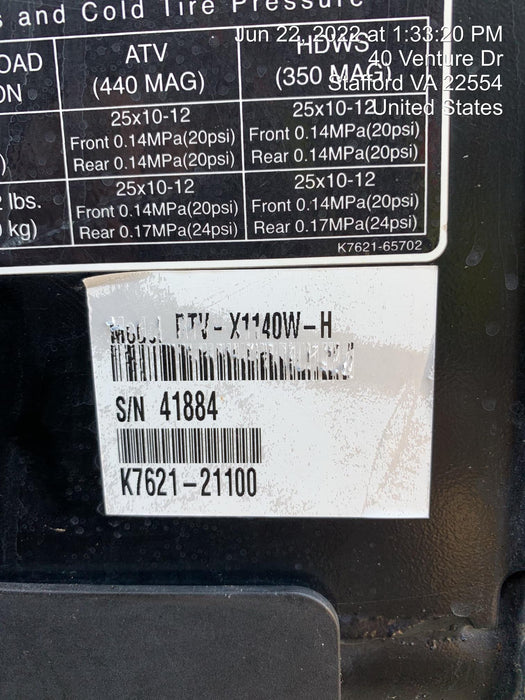 2020 Kubota RTV-X1140W-H Plastic Canopy, Windshield Acrylic Clear, LED Strobe Light, Wire Harness Kit, Back up Alarm