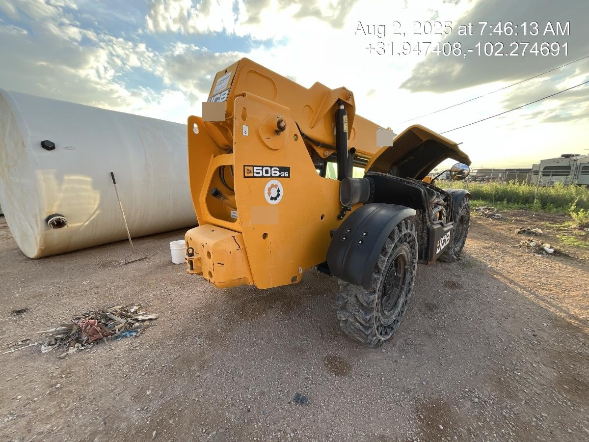 2020 JCB 506-36 Cab/Heat/Air, 74 HP, Solid Tires, STD Worklight, Beacon, Aux Hydraulics, Lifting Eye, Back up Alarm w/48" Carriage/48" Forks