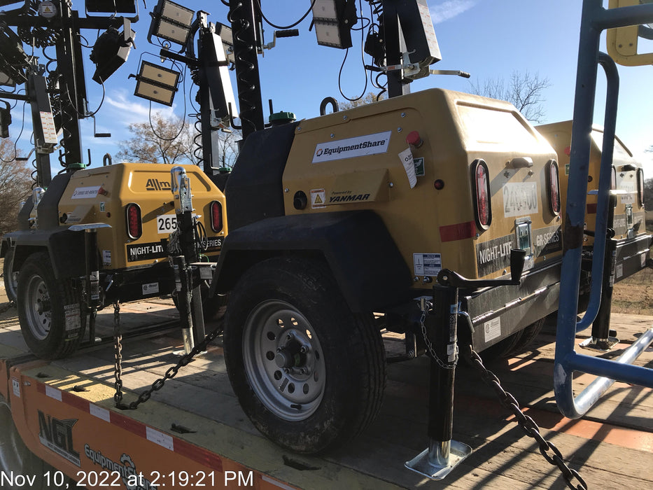 2022 Allmand NLV3GR (4) LED Light Fixture 350W, 23' Vertical Mast, 3kW Prime, Towable, ES Decals, T3