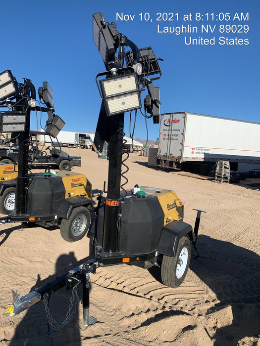 2021 Allmand NLV3GR (4) LED Light Fixture 350W, 23' Vertical Mast, 3kW Prime, Towable, Deep Sea L401, Leveling Jacks, Yanmar T4F 5.8hp