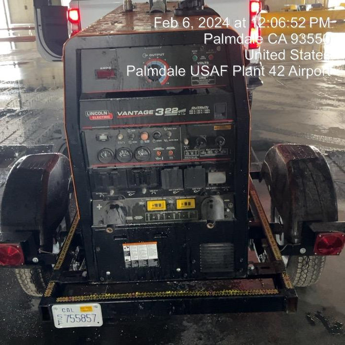 2022 Lincoln Electric Vantage 322 Trlr Mounted, Cable Rack, Light Kit