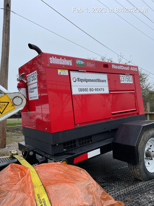 2022 Shindaiwa DGW400MDL Kubota D902 Engine, 23 HP, Dual Op Welder, Wire, Arc, Droop Stick, Tig, and CC Stick Functionality, Simulphase, 3 Phase and 1 Phase Gen Output, Single Axle NB Trlr, Slr Trckl Chrg 12V 12W, Fire Ext