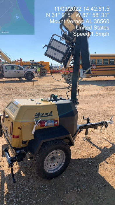 2022 Allmand NLV3GR (4) LED Light Fixture 350W, 23' Vertical Mast, 3kW Prime, Towable, Deep Sea L401, Leveling Jacks, Yanmar T4F 5.8hp