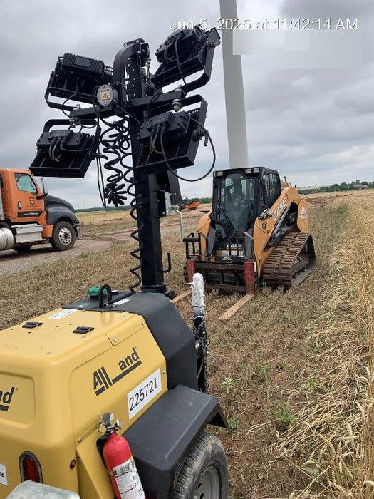 2022 Allmand NLV3GR (4) LED Light Fixture 350W, 23' Vertical Mast, 3kW Prime, Towable, Deep Sea L401, Leveling Jacks, Yanmar T4F 5.8hp