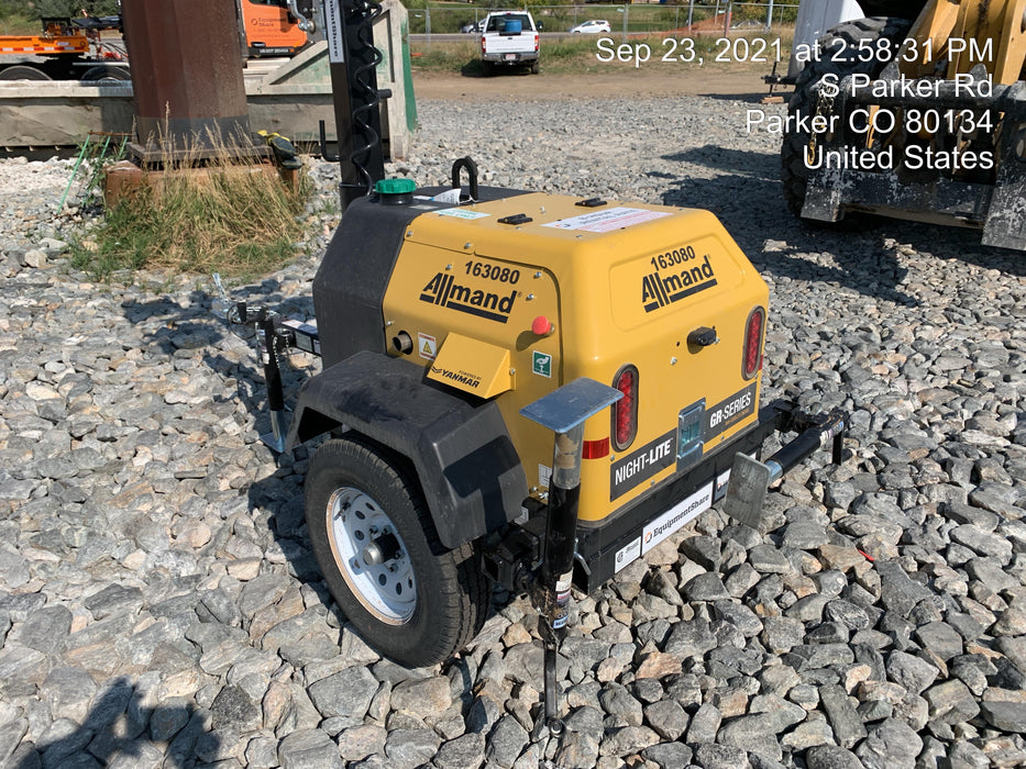 2021 Allmand NLV3GR (4) LED Light Fixture 350W, 23' Vertical Mast, 3kW Prime, Towable, Deep Sea L401, Leveling Jacks, Yanmar T4F 5.8hp