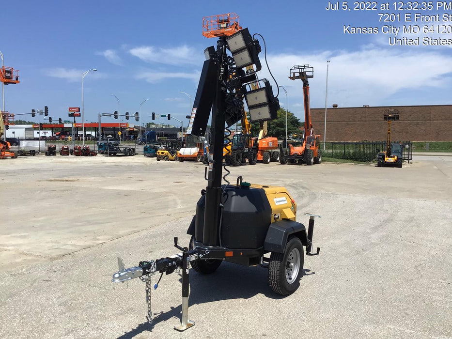 2022 Allmand NLV3GR (4) LED Light Fixture 350W, 23' Vertical Mast, 3kW Prime, Towable, Deep Sea L401, Leveling Jacks, Yanmar T4F 5.8hp