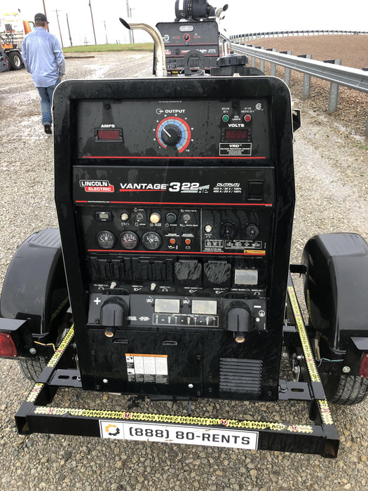 2019 Lincoln Electric Vantage 322 Ready-Pak 3, Two Wheel Trailer, Fender and Light Kit, Cable Rack