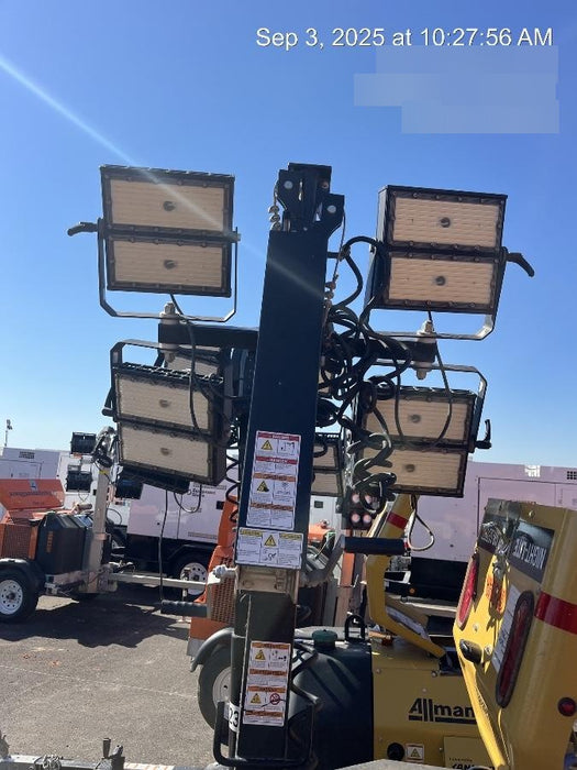 Allmand NLV3GR (4) LED Light Fixture 350W, 23' Vertical Mast, 3kW Prime, Towable, Deep Sea L401, Leveling Jacks, Yanmar T4F 5.8hp